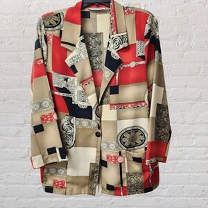 Vintage 80s Richard Kristall Color Block Abstract Blazer Jacket Womens size L